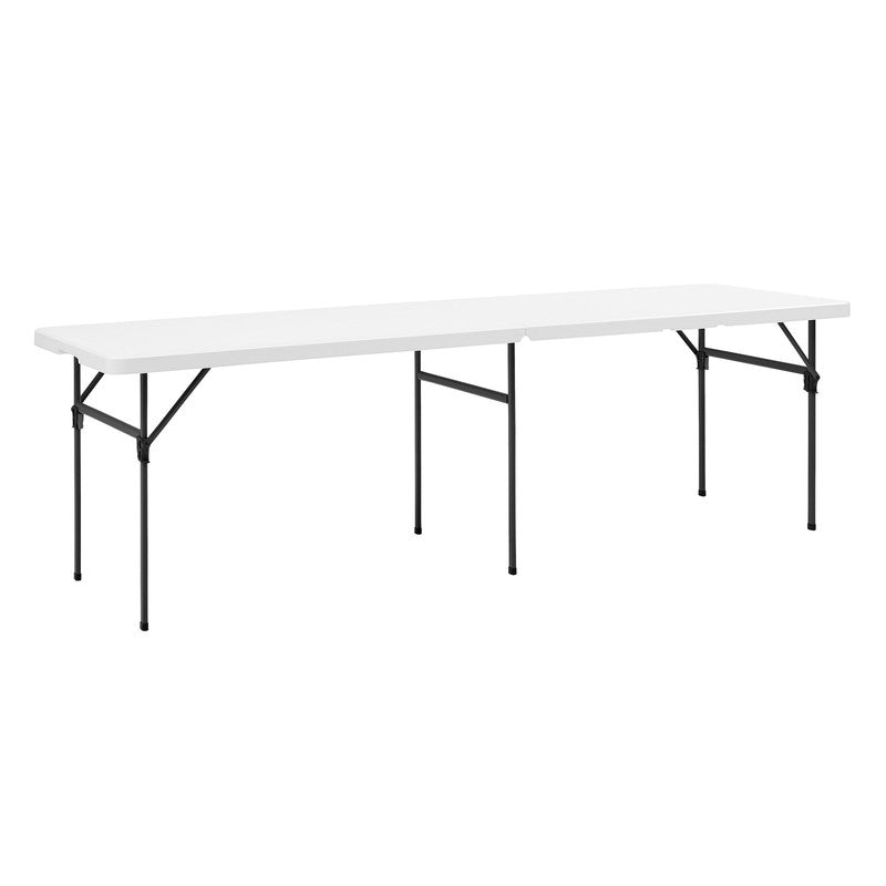 White 8 Foot Folding Plastic Table, Heavy Duty, Easy-Fold, Indoor Outdoor, Scrat9
