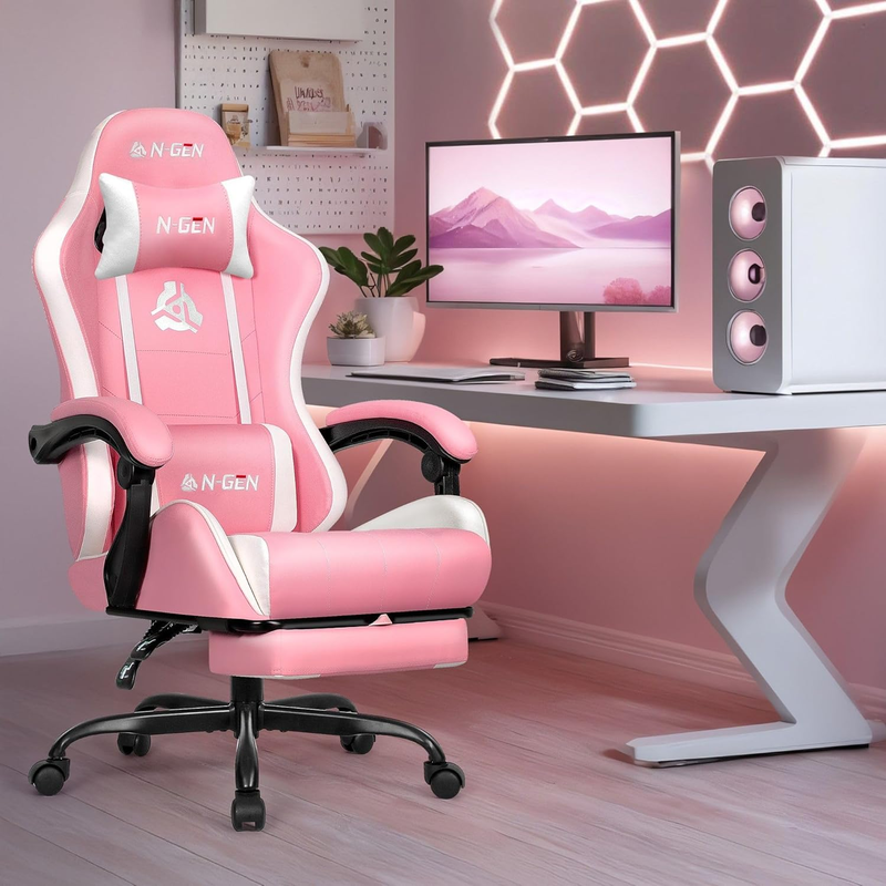 Video Gaming Chair with t High Back Recliner Adjustable Pink Leather Desk Chair1