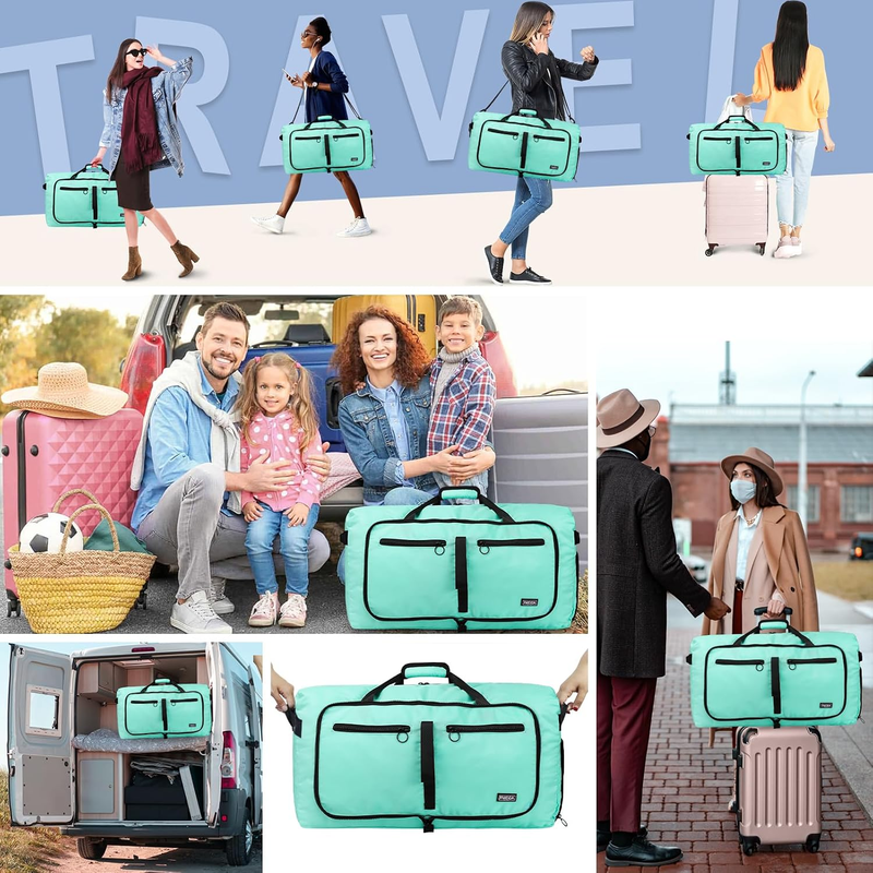 65L Travel Duffel Bag Foldable w/ Shoe Compartment Water Resistant Gray1