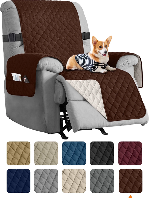 Reversible Recliner Chair Cover Coffee 25" Washable Slipcover for Pets & Kids8