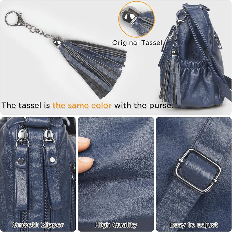 Women Crossbody Bag Tassel PU Leather Shoulder Handbag Purse Pocketbook5