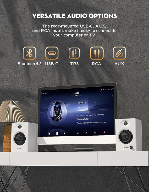 60W Bluetooth Computer Speakers 2.0 Stereo Gaming Desktop USB Powered White3