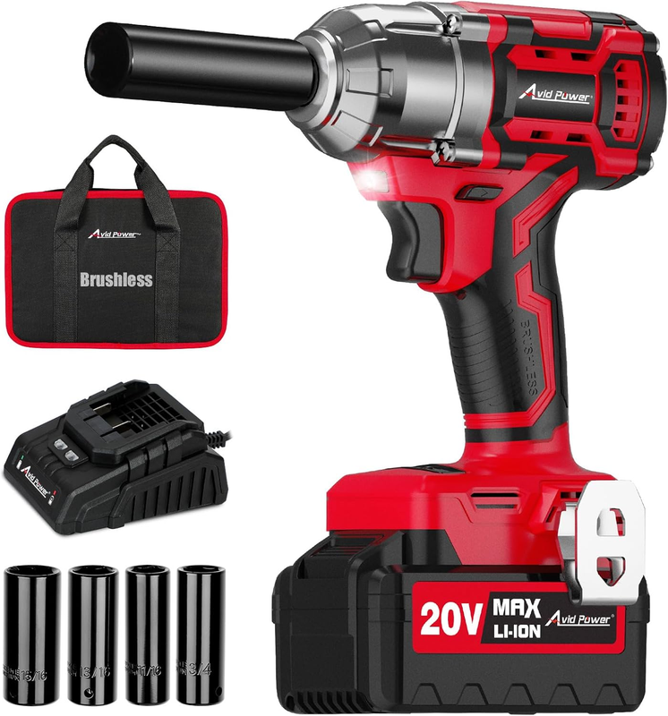 1/2 Impact Wrench Brushless, 20V Cordless Impact Gun W/ 3 Variable Speeds, Max T9