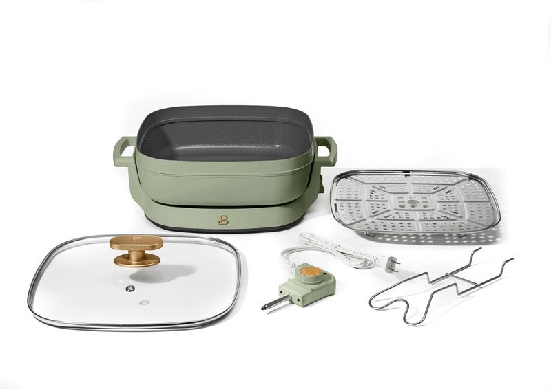 5 in 1 Electric Skillet Expandable to 7 Qt w/ Glass Lid Sage Green7
