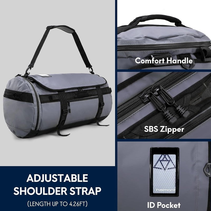 45L Duffle Bag Backpack Grey Travel Gym Water Resistant Shoes Compartment4