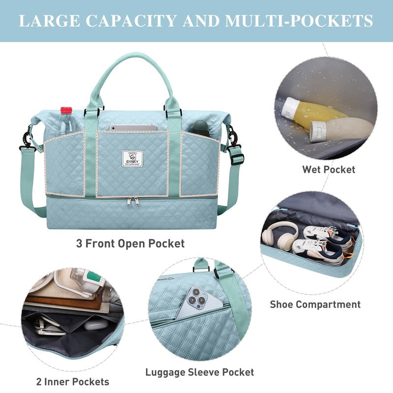 Travel Duffle Bag Weekender Bags for Women with Shoe Compartment Carry on Overni3