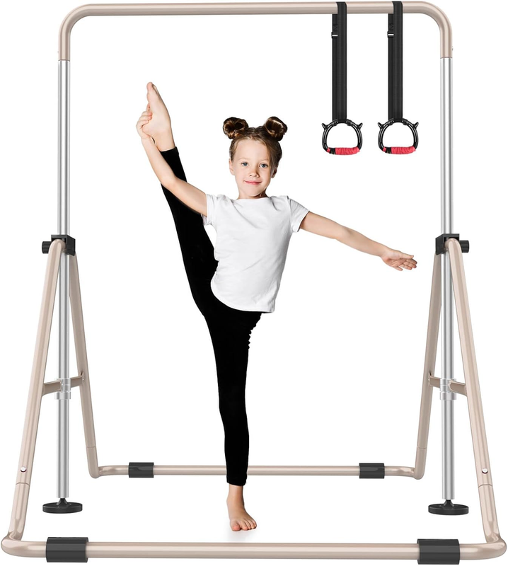 Foldable Kids Gymnastics Bar 5 Height Adjustable Indoor/Outdoor 140lb Limit8