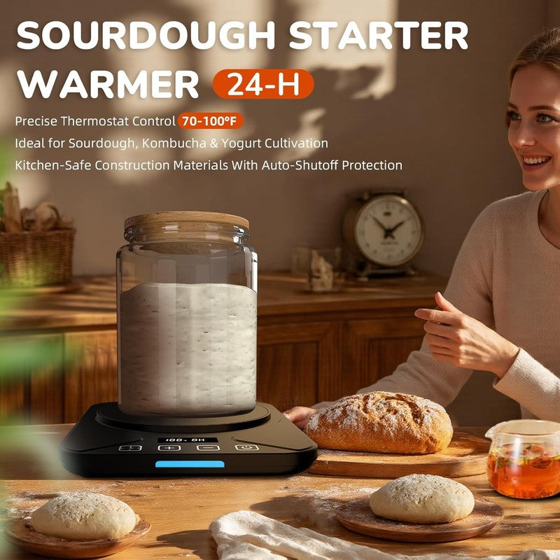 Sourdough Starter Warmer Mat w/ Timer, Thermostat 70 100°F, Fits 40oz Jars1