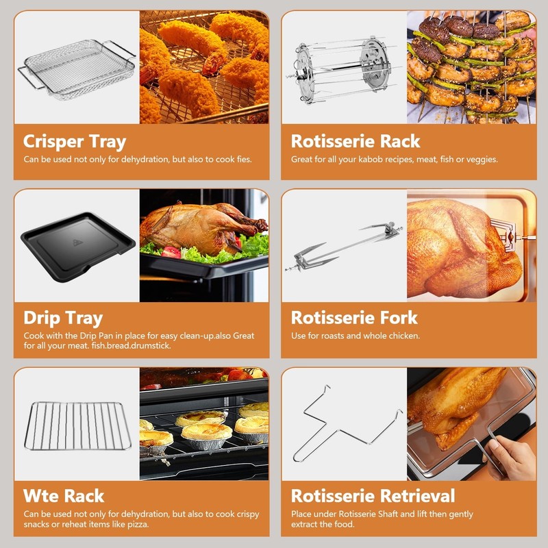 12QT Touchscreen Air Fryer Toaster Oven, 12 Pre Set Menus, Clear Window Less Oil1