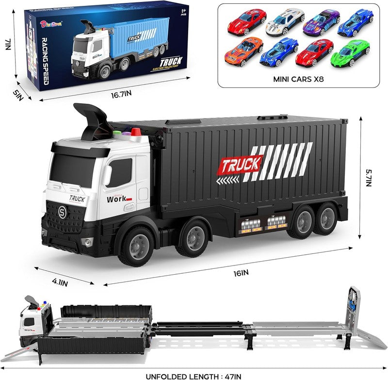 Carrier Truck Race Track Boys Toys, Foldable 3 Layer Toddler Track Playset,Toy T1