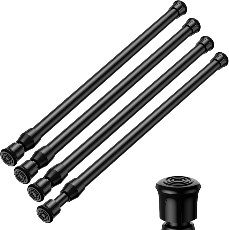 Adjustable 4Pcs Black Tension Rods 16.5-28 Inch for No-Drill Curtains0