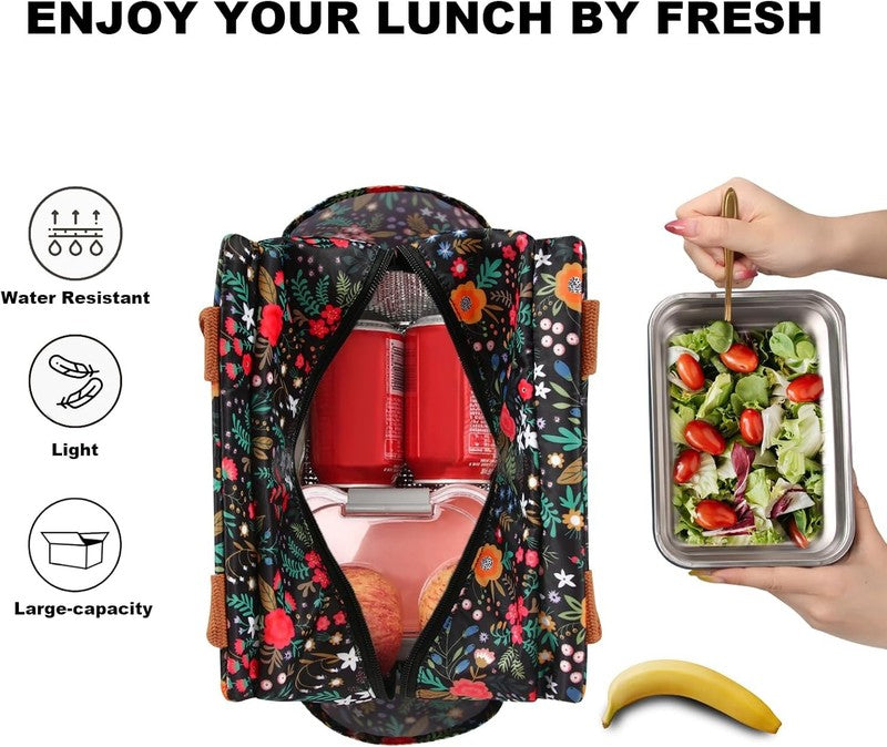 Insulated Lunch Bag for Women Men Large Reusable Cooler Tote w/ Bottle Holder2
