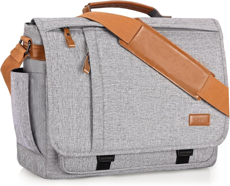 Mens Messenger Bag 17-17.3in Water Resistant Shoulder Bag Travel Light Grey10