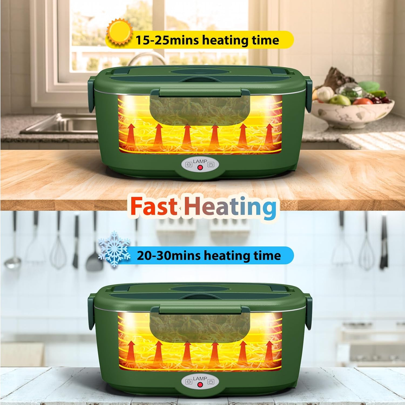 Electric Lunch Box Fast Heating Portable Food Warmer 2x53oz Stainless Steel4