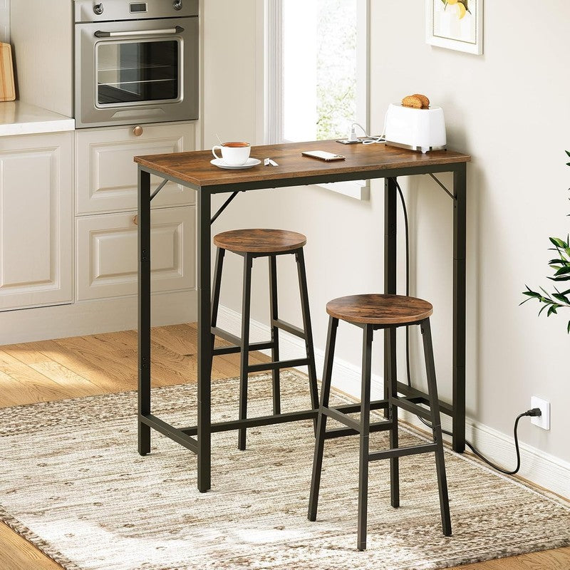 Bar Table with Charging Station High Top Counter Pub Table Rustic Brown/Black5