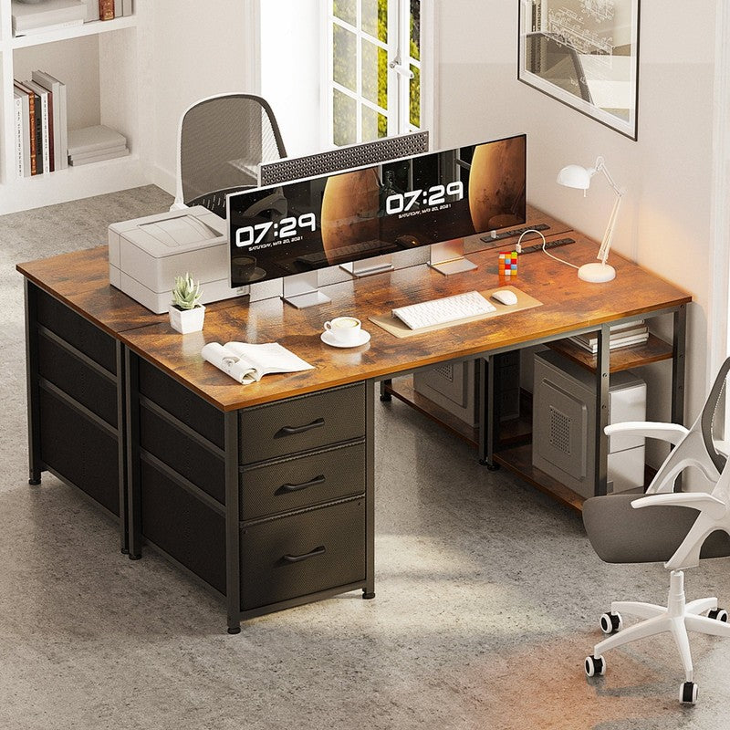 51 Inch Computer Desk with File Drawers & USB Power Outlets- Reversible Home Off4