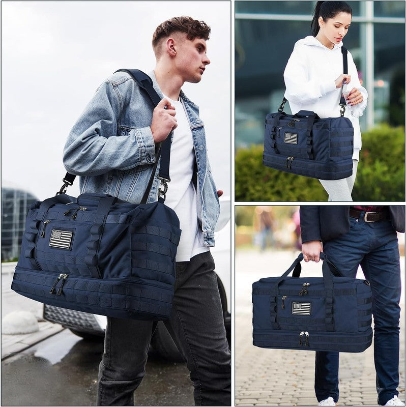 Travel Gym Tactical Duffle Bag Carry On w/ Shoe Compartment Wet Pocket Blue5
