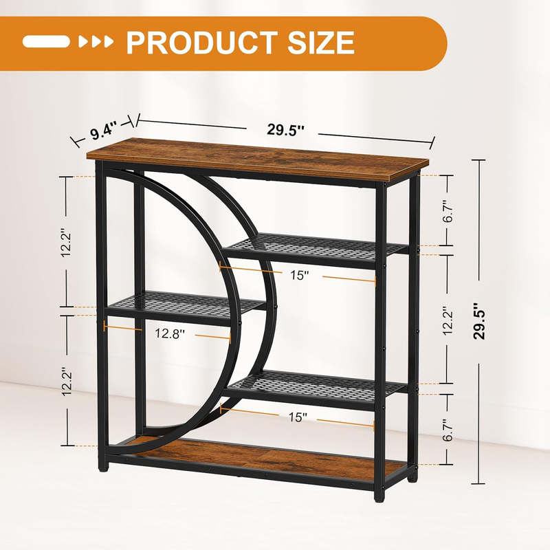 Industrial Entryway Table Narrow Console Sofa Table 5 Tier Storage Shelves2