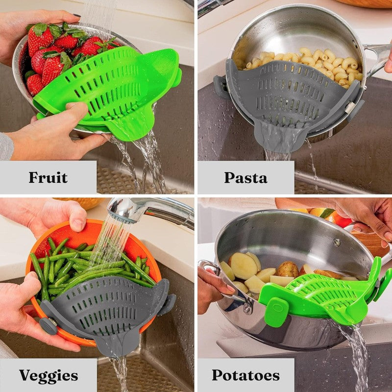 Silicone Pasta Strainer Clip On for Pots and Pans   Heat Resistant Colander for 5