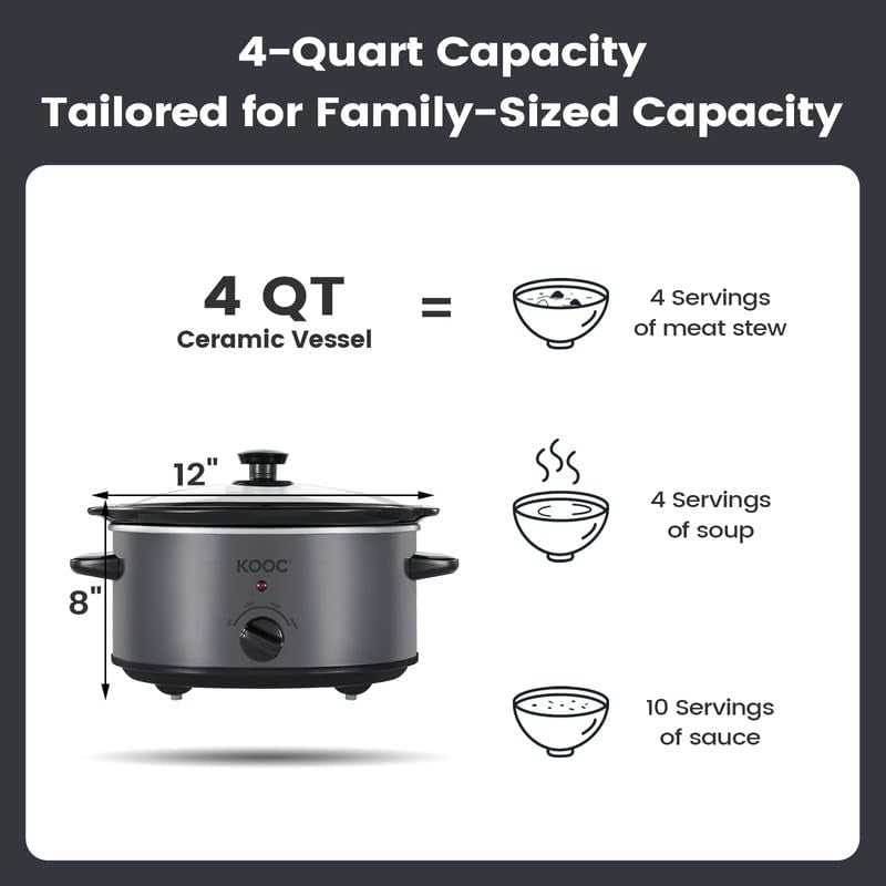 4Qt Slow Cooker 3-Setting Dishwasher Safe Ceramic Grey Ellipse Pot3