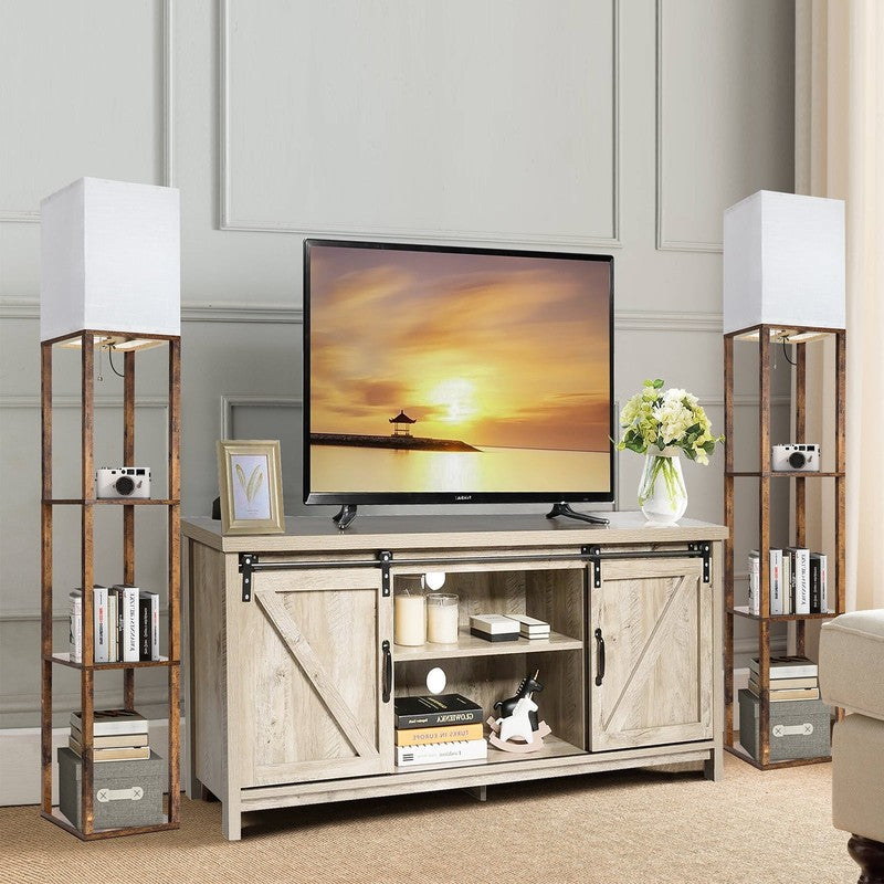 Dimmable Wood Floor Lamp with Shelves, Modern Standing Lamp for Living Room3
