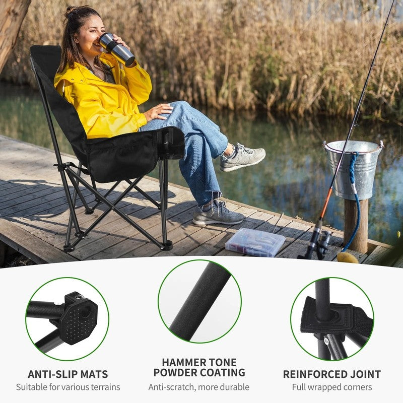 Camping Chair, Oversized Comfort Padded Folding with Cup Holder, for Outdoor Cam5