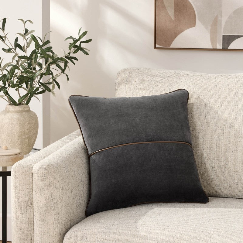 Velvet Pillow with Faux Leather Trim – 18"X18"3
