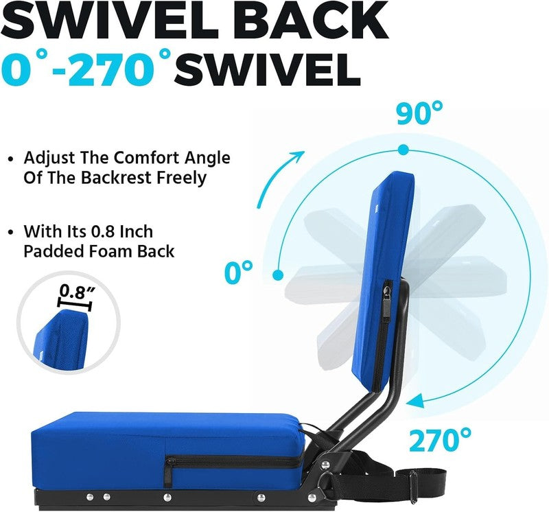 Portable Stadium Seat Chair w/ Back Support Swivel Cushion Strap Blue3