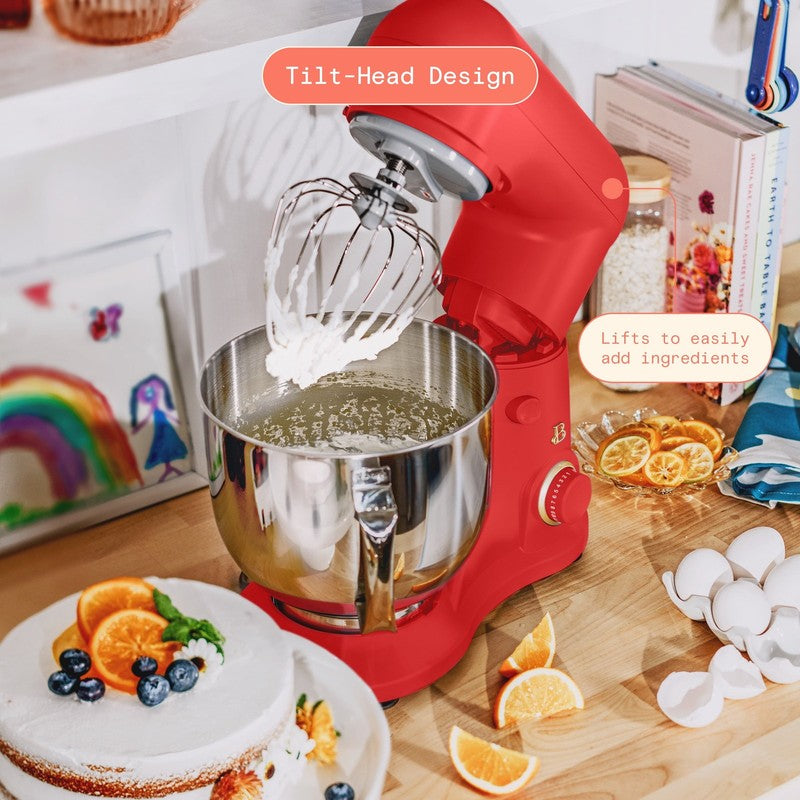 Beautiful 5.3 QT Stand Mixer w/ Flat Beater, Dough Hook by Drew Barrymore Red2