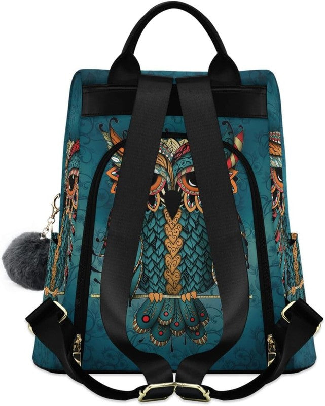 Women Owl Print Backpack Ethnic Anti Theft Fashion Shoulder Bag Backpack1