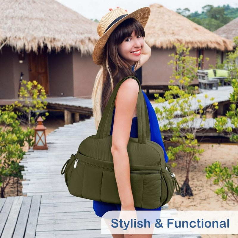 Travel Duffel Bag Women Puffer Gym Weekender Wet Pocket Carry On Dark Green7