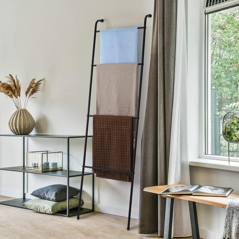 Blanket Ladder Decorative Towel Rack Holder for Bathroom, Wall Leaning Metal Dry6