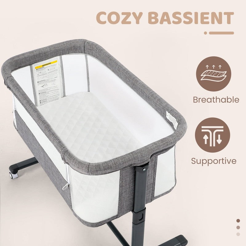 Baby Bassinet with Wheels Grey Height Adjustable Bedside Sleeper for Newborns6