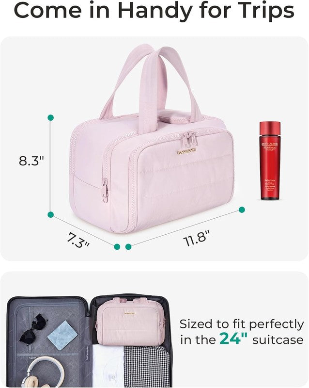 Travel Toiletry Bag Large Wide-Open Puffy Cosmetic Organizer for Women Pink5