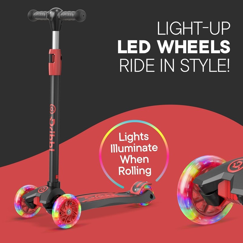 3 Wheel Kids Scooter Lean to Steer Adjustable Handlebar Anti Slip Deck Black/Red6