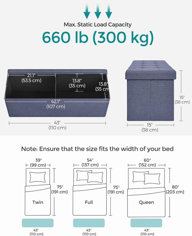 43'' Folding Storage Ottoman Bench Foot Rest Bedroom Living Room Misty Blue2