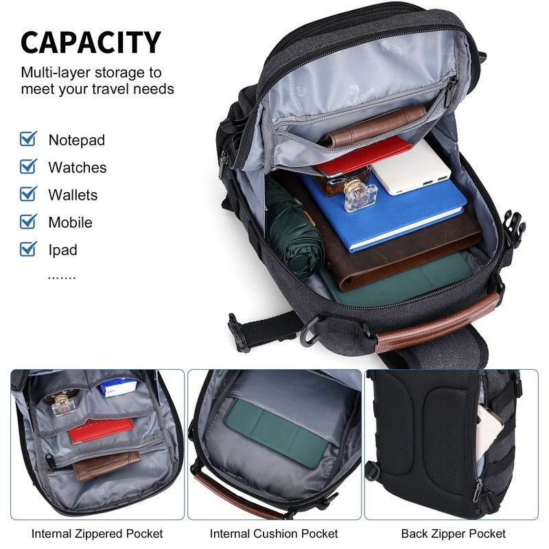 Sling Bag for Men Canvas Casual Chest Bag with USB Charging Port for Travel Dail3