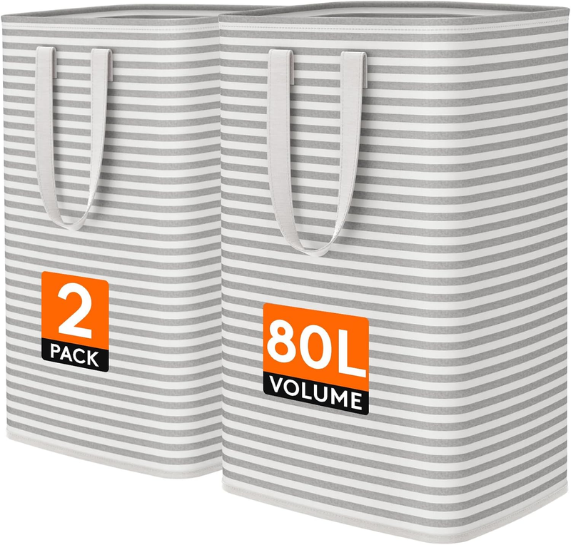 2 Pack 80L Laundry Basket Collapsible Waterproof Reinforced Handles Grey0