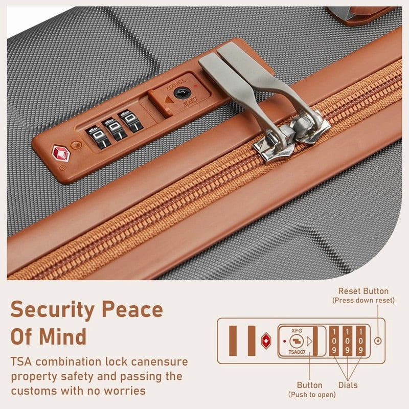 3 Piece 20" Carry On Luggage Set TSA Lock Spinner Wheels Duffel & Toiletry Grey3