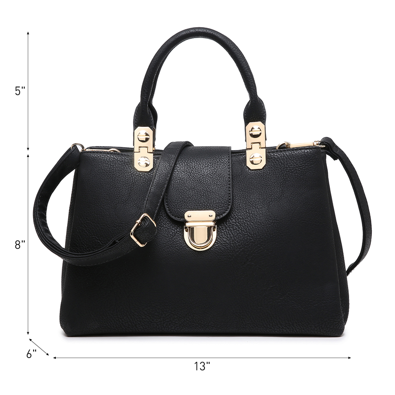 Women'S PU Leather Solid Print Zipper Tote Shoulder Bag, Black1