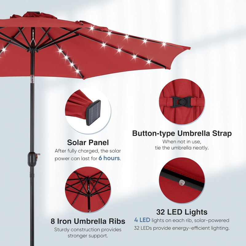 Outdoor 10FT Umbrella 32 LED Solar Light UV Resistant Tilt Market Umbrella3