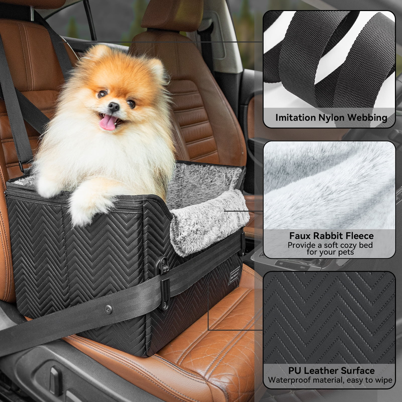 Dog Car Seat, Waterproof PU Leather Dog Carseat with Patent Safe Buckles, Clip O1