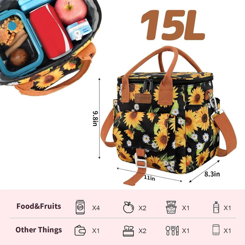Insulated Waterproof Lunch Bag Cooler Tote Sunflower for Work & Picnic1