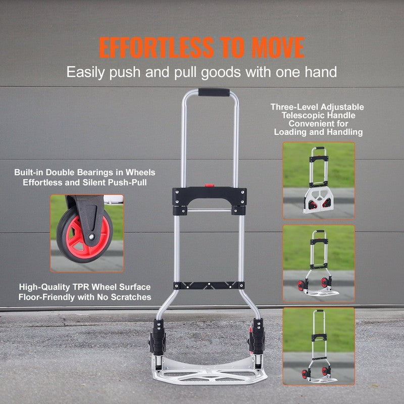 Folding Hand Truck Aluminum Luggage Trolley Cart Dolly 176 Lbs Bungee Cord2