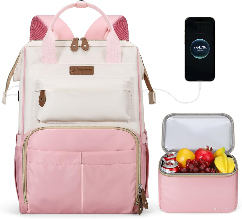 Travel Laptop Backpack 15.6 17.3" Nurse Work Bag w/ Lunch Pink Beige10