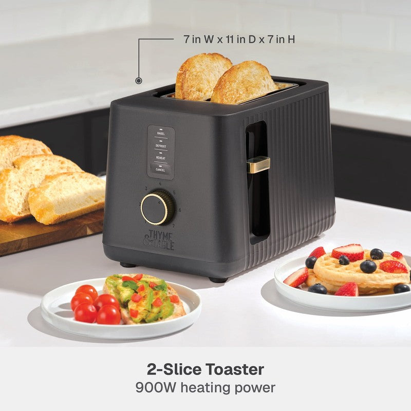 2 Slice Toaster Extra Wide Slots Slide Out Removable Crumb Tray Slate Grey2