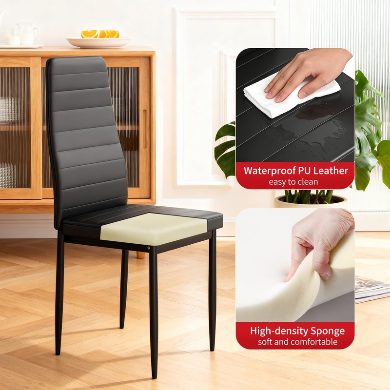 Set of 4 Dining Chairs Black Upholstered Faux Leather Dining Room Easy Assembly4