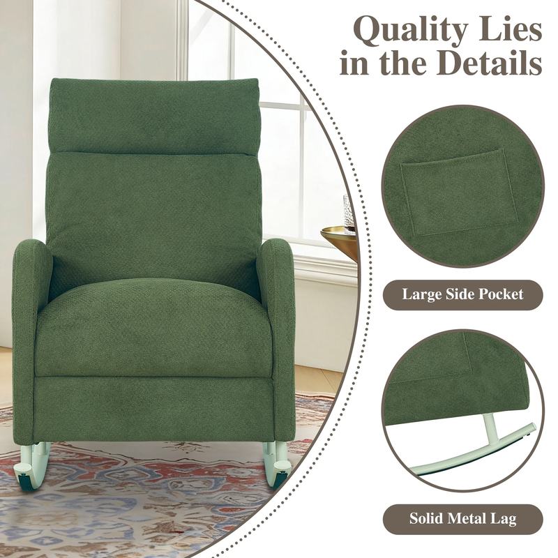 Modern Chenille Rocking Chair for Living Room,Glider Chair for Nursery, with Sid2