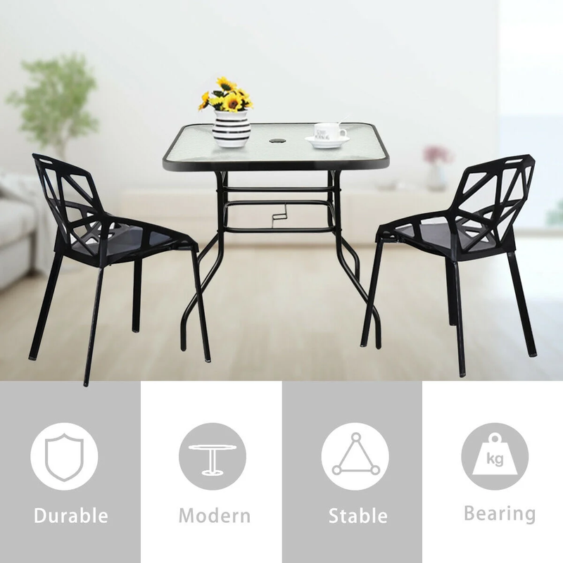 32'' Patio Square Table Tempered Glass Steel Frame Outdoor Pool Yard Garden7