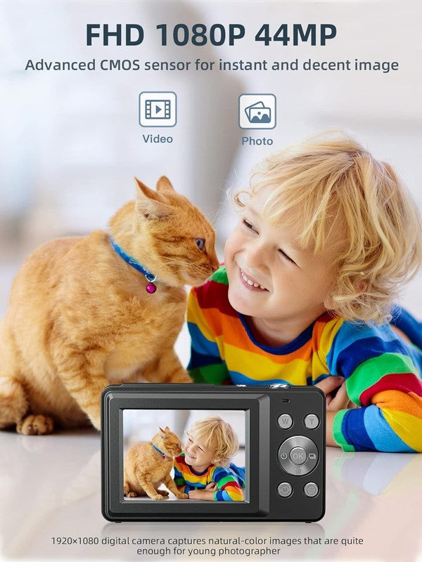 FHD 1080P Digital Point & Shoot Camera 16X Zoom Anti-Shake Compact Kids, Black1